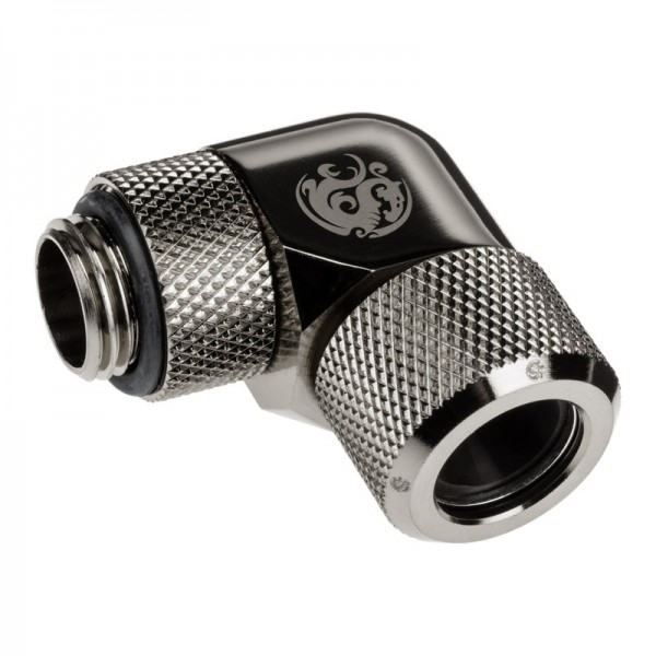 Bitspower Advanced Multi-Link adapter csatlakozó 90 fokos G1/4 12mm AD keménycsőre - forgatható, fekete (BP-BSE90RMLA12)